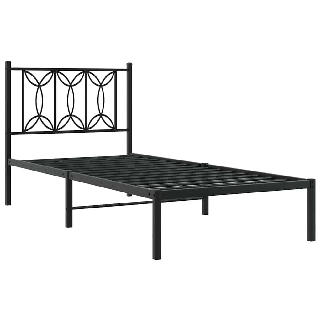 Metal Bed Frame Slatted Base Black 90x190cm