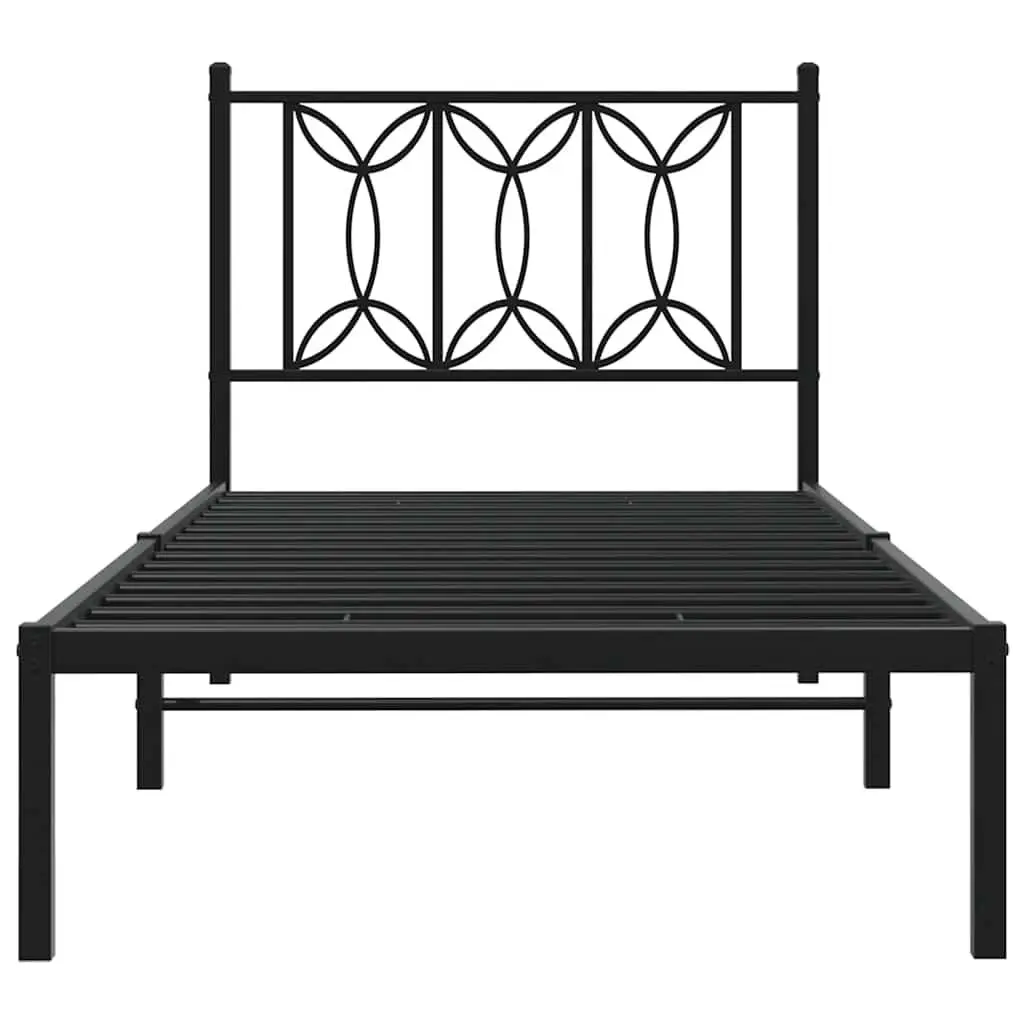 Metal Bed Frame Slatted Base Black 90x190cm