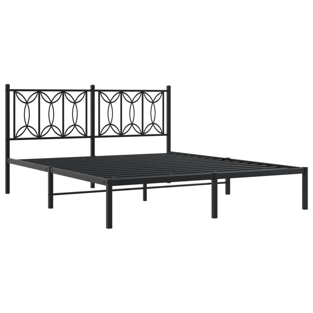 Metal Bed Frame 150x200 cm Black Headboard Steel Slats Centre Legs Storage