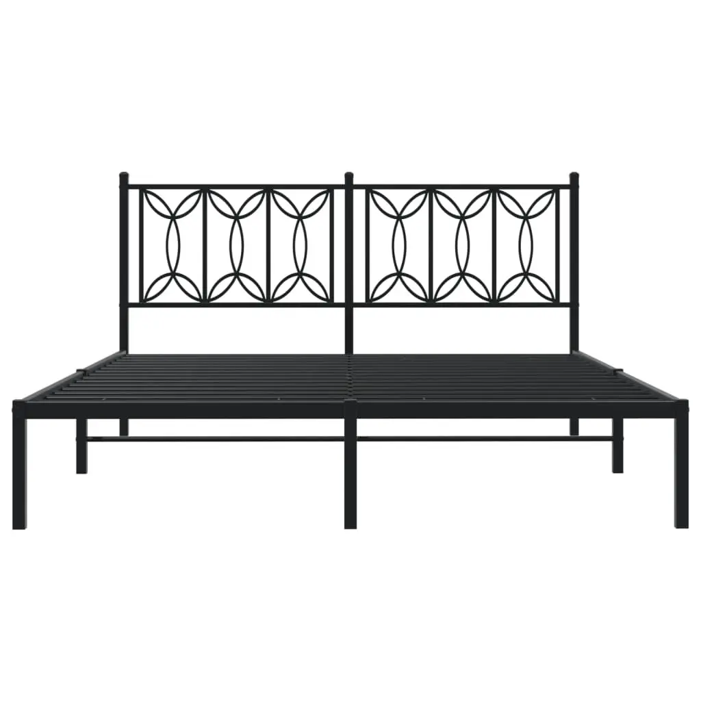 Metal Bed Frame 150x200 cm Black Headboard Steel Slats Centre Legs Storage