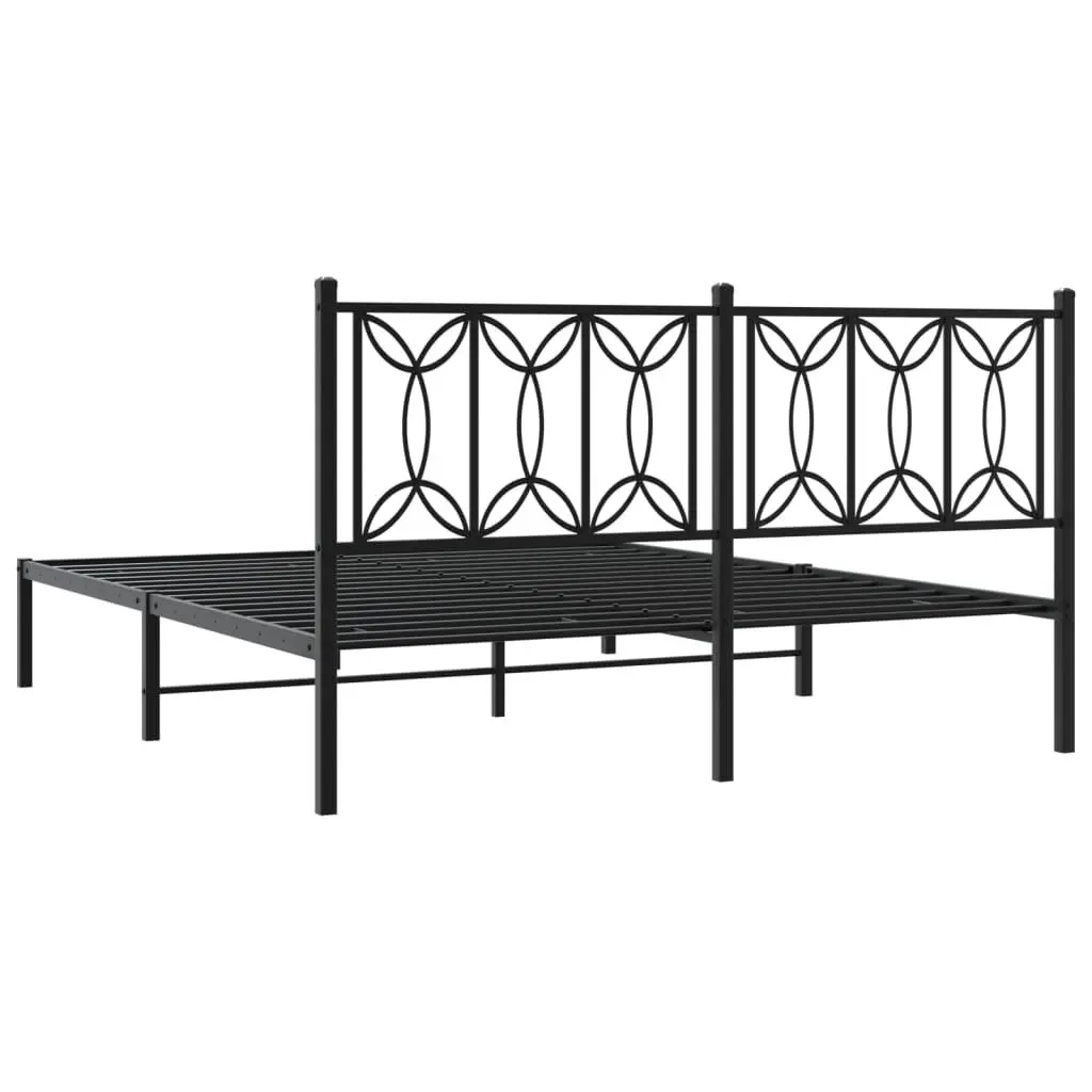 Metal Bed Frame 150x200 cm Black Headboard Steel Slats Centre Legs Storage