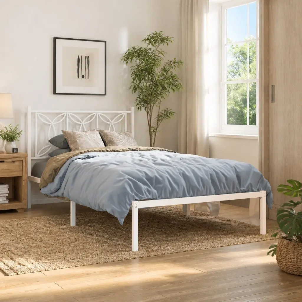 Metal Bed Frame King Single Slatted Base 107x203 cm White