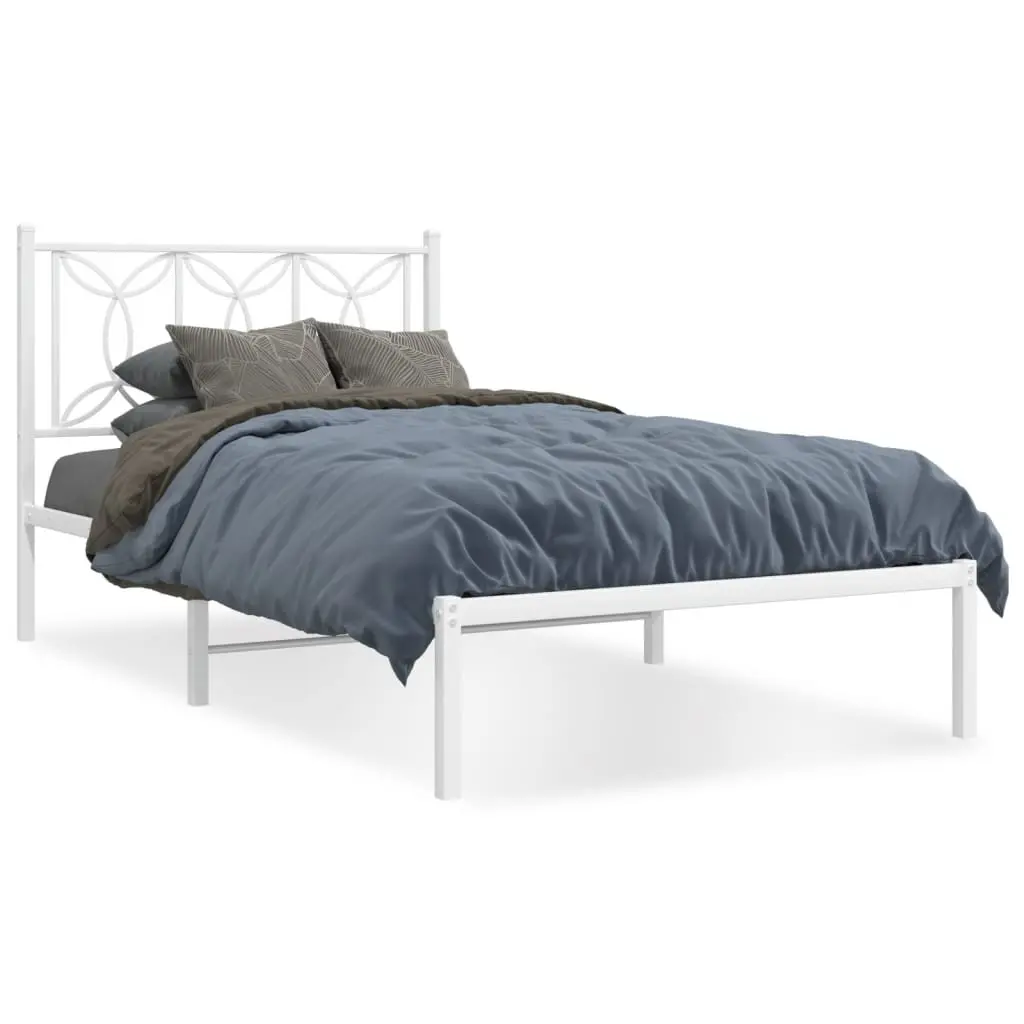 Metal Bed Frame King Single Slatted Base 107x203 cm White