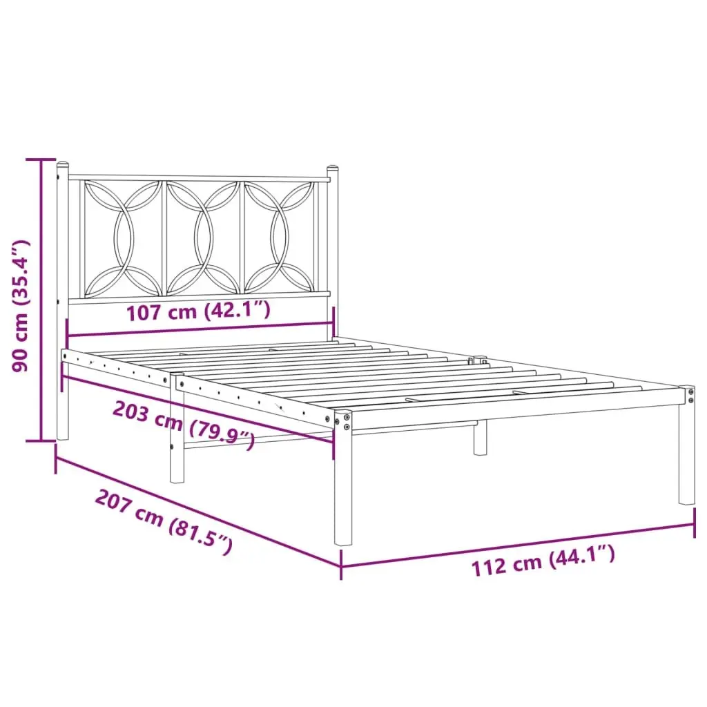 Metal Bed Frame King Single Slatted Base 107x203 cm White