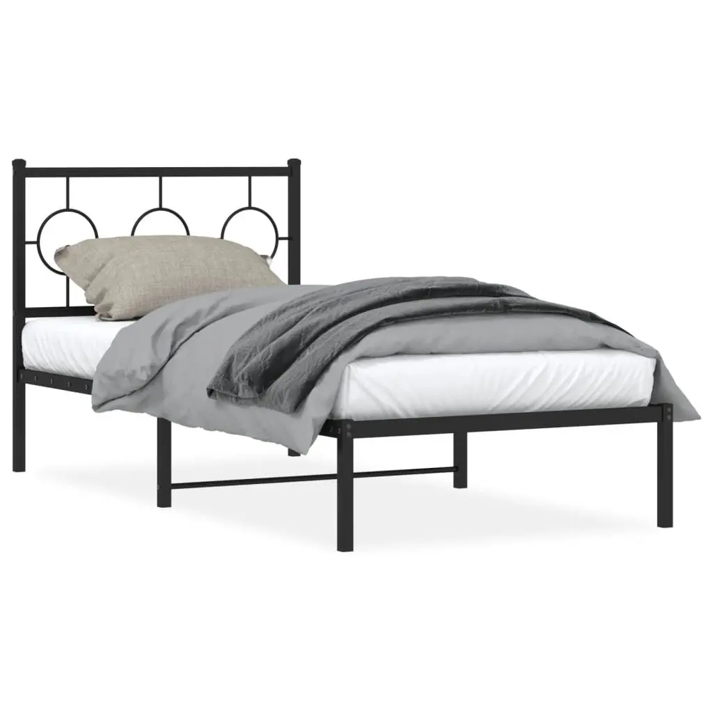 Black Metal Bed Frame 90x190cm with Headboard and Under Bed Storage Space