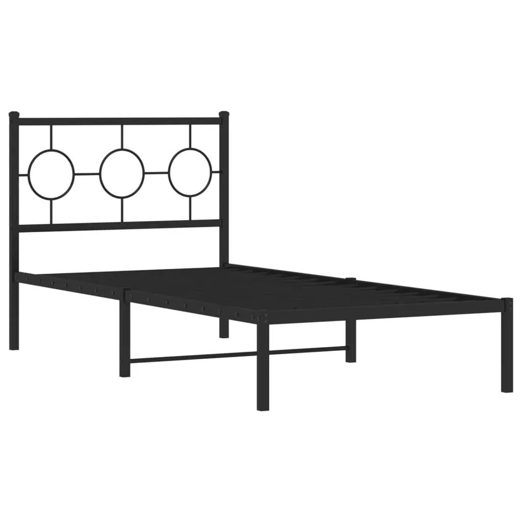 Black Metal Bed Frame 90x190cm with Headboard and Under Bed Storage Space