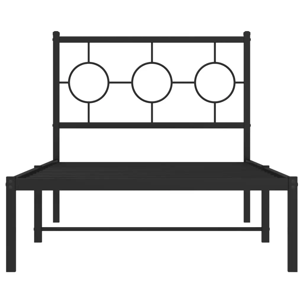 Black Metal Bed Frame 90x190cm with Headboard and Under Bed Storage Space