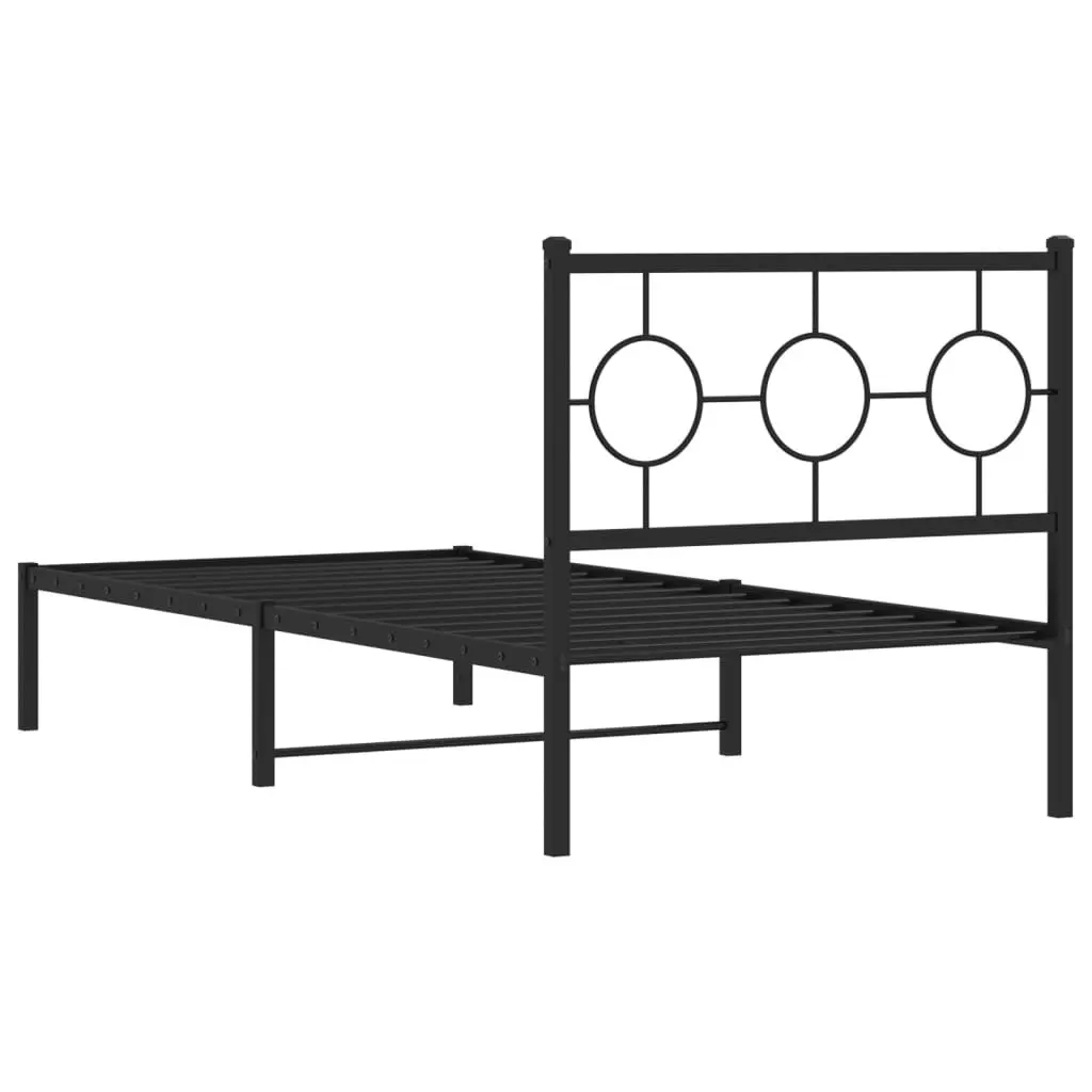 Black Metal Bed Frame 90x190cm with Headboard and Under Bed Storage Space