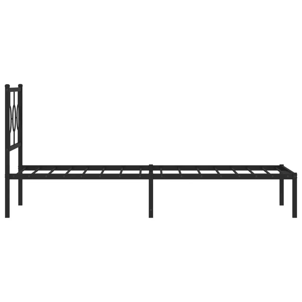 Black Metal Bed Frame 90x190cm with Headboard and Under Bed Storage Space