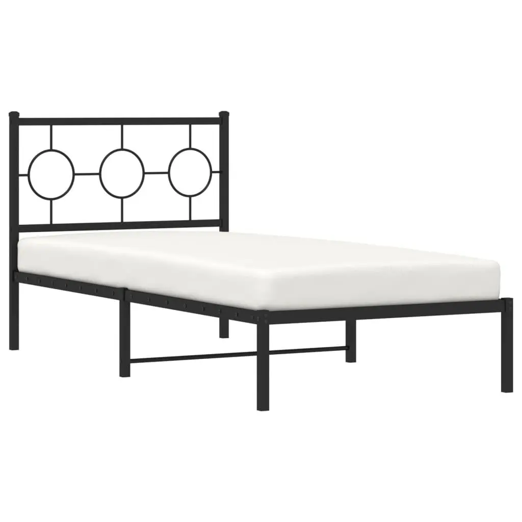 Black Metal Bed Frame 90x190cm with Headboard and Under Bed Storage Space
