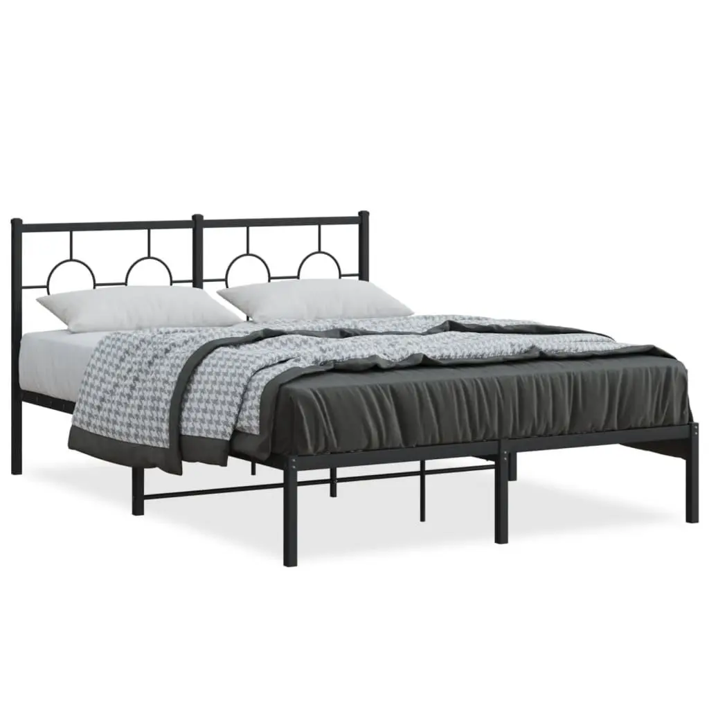 Metal Bed Frame with Headboard Slatted Base 135x190 cm Black