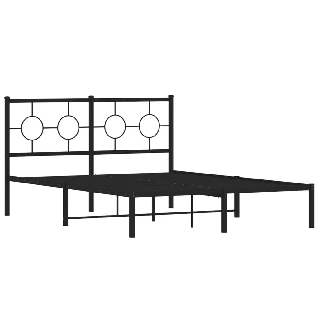 Metal Bed Frame with Headboard Slatted Base 135x190 cm Black