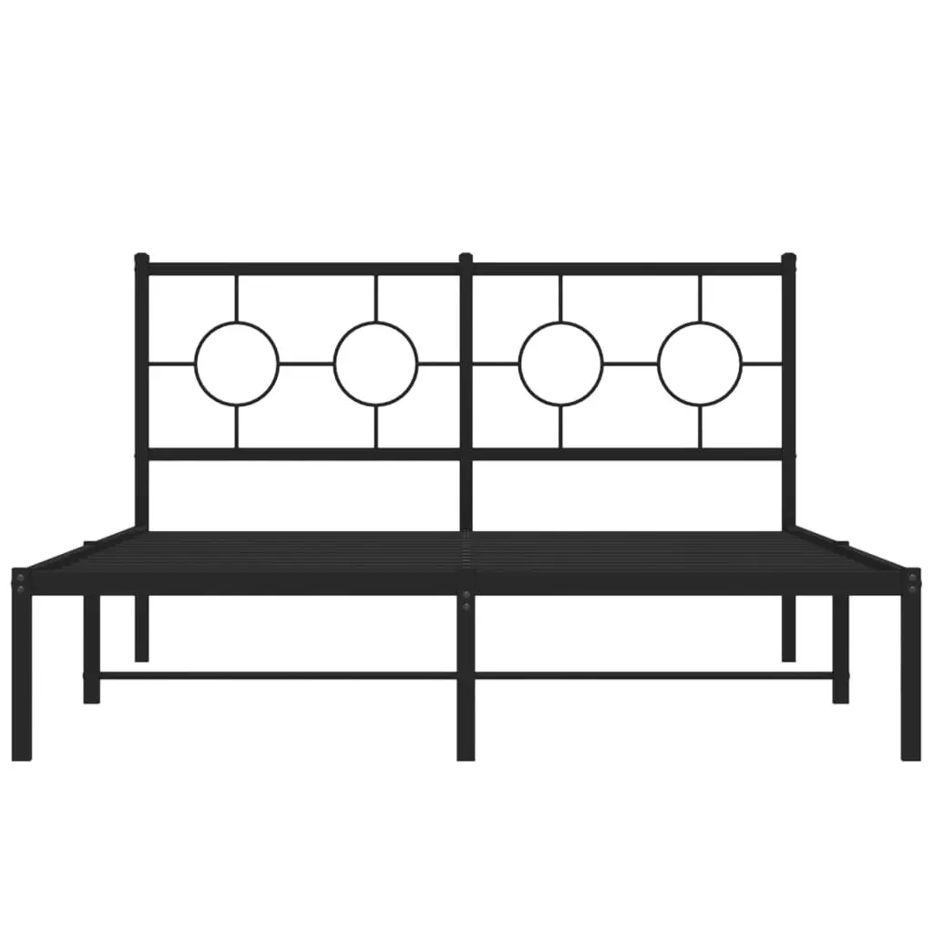 Metal Bed Frame with Headboard Slatted Base 135x190 cm Black