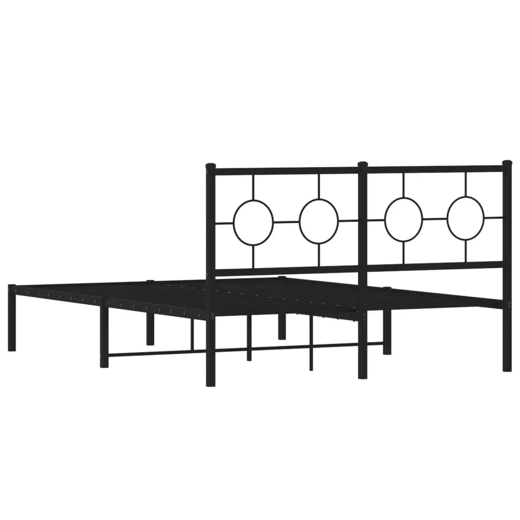Metal Bed Frame with Headboard Slatted Base 135x190 cm Black