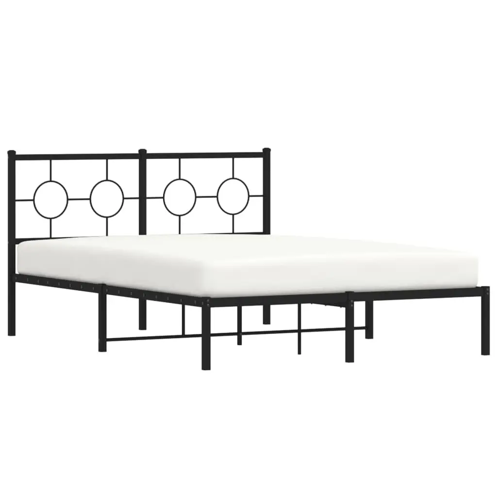 Metal Bed Frame with Headboard Slatted Base 135x190 cm Black