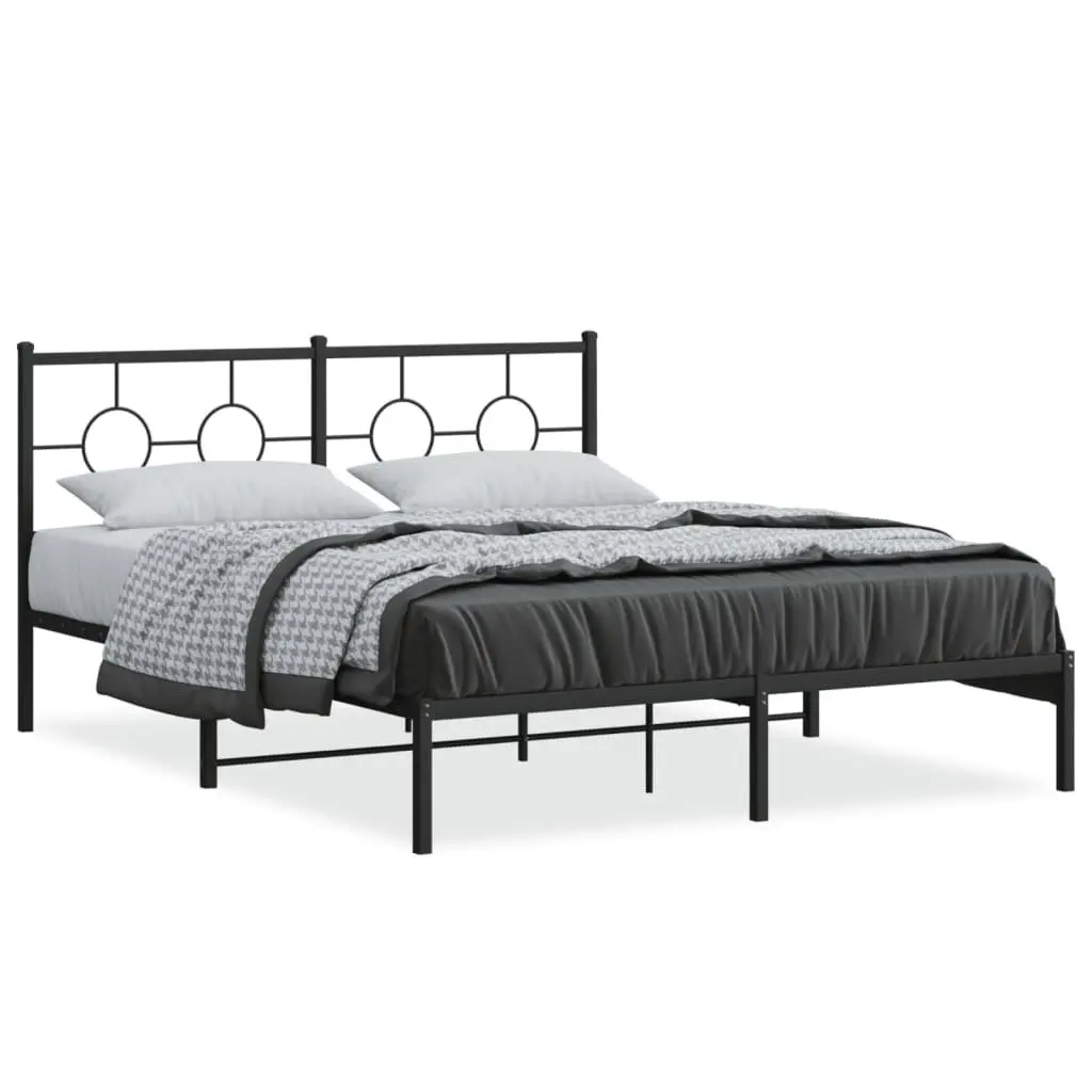 Metal Bed Frame 150x200 cm with Headboard Black Bedroom Furniture Base