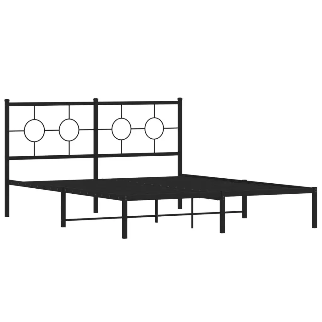 Metal Bed Frame 150x200 cm with Headboard Black Bedroom Furniture Base