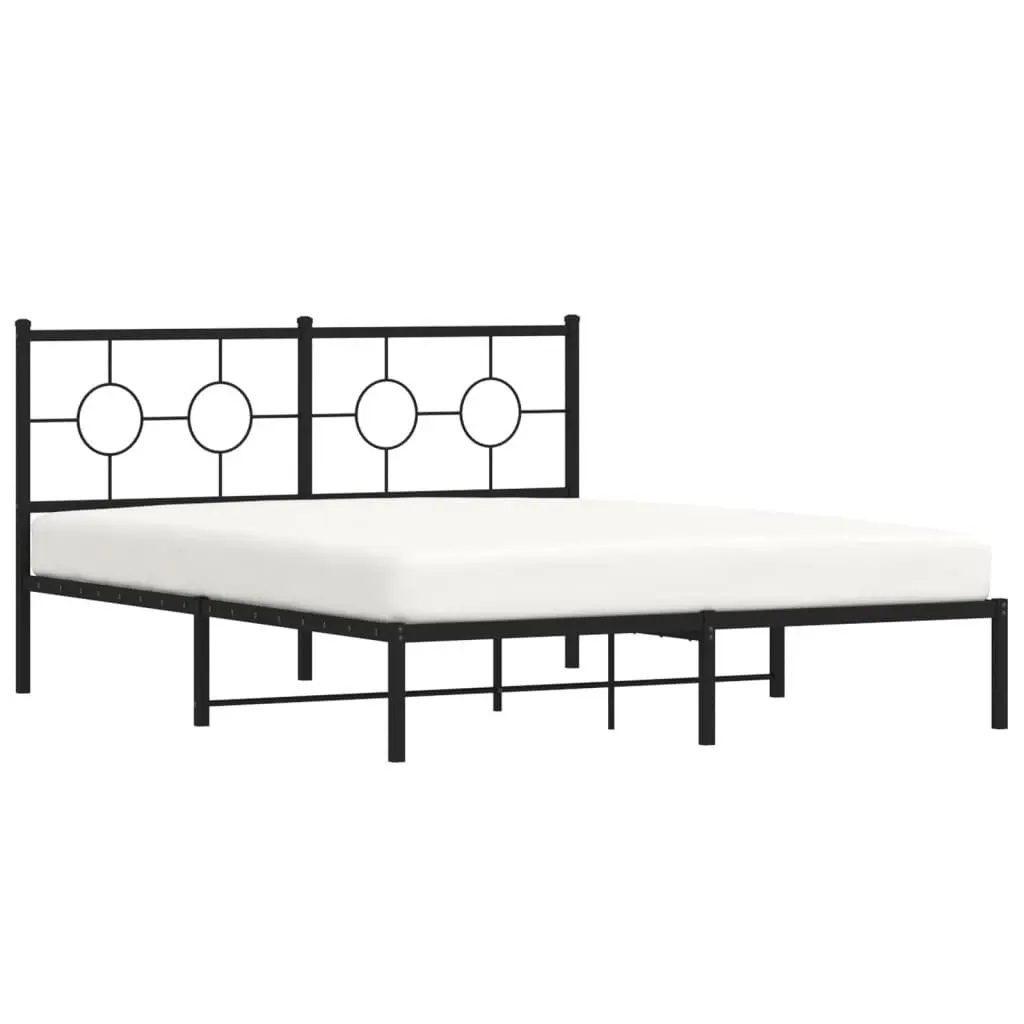 Metal Bed Frame 150x200 cm with Headboard Black Bedroom Furniture Base