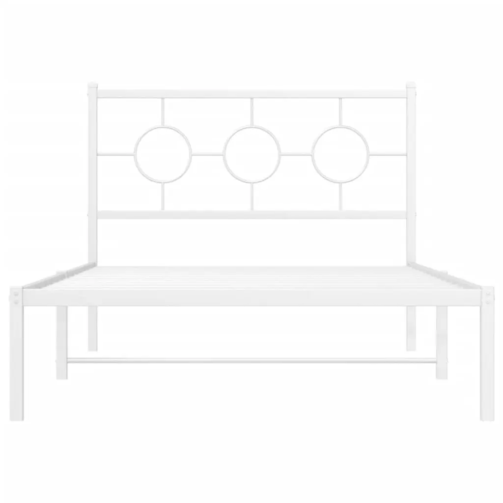Metal Bed Frame King Single White 107x203cm Headboard Slatted Base Storage