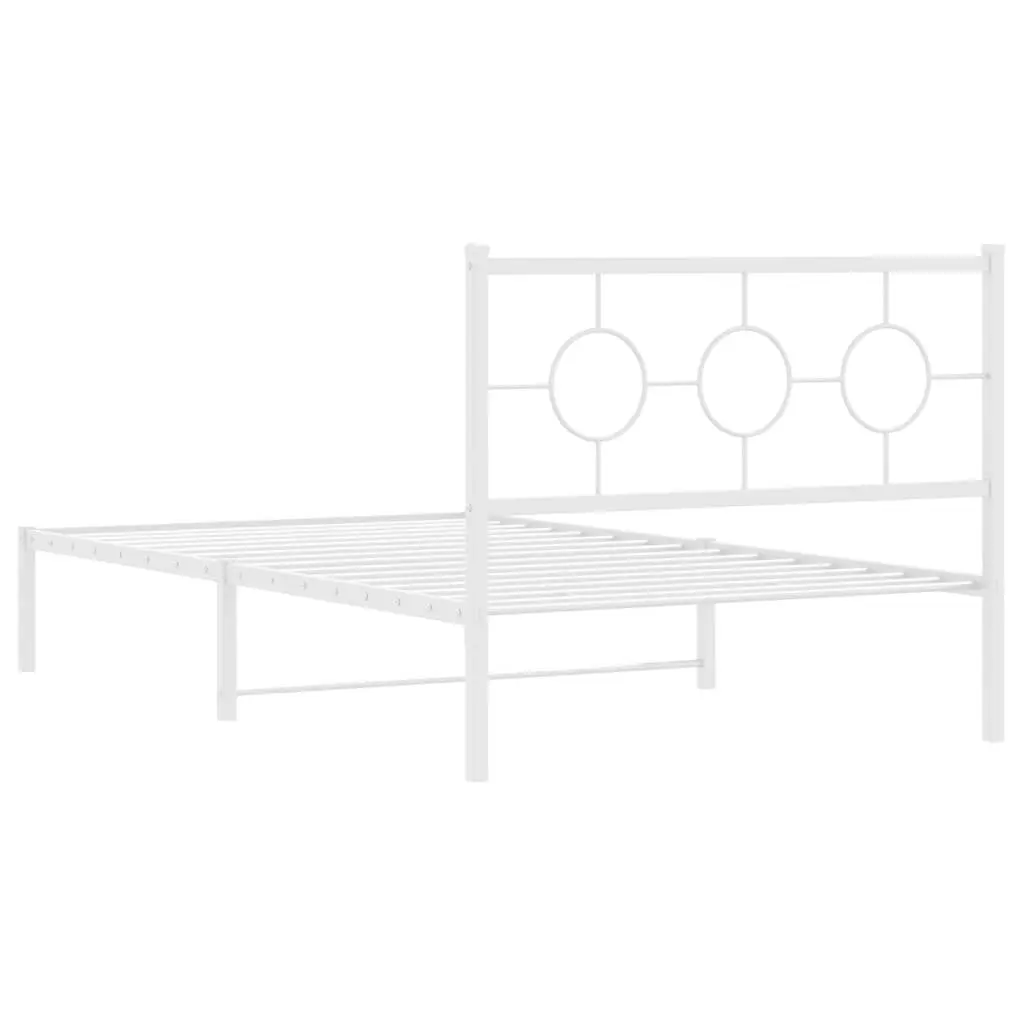 Metal Bed Frame King Single White 107x203cm Headboard Slatted Base Storage