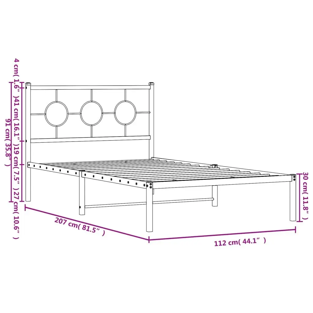 Metal Bed Frame King Single White 107x203cm Headboard Slatted Base Storage