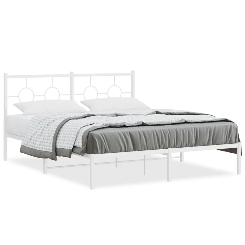 Metal Bed Frame Slatted Base 150x200 cm White