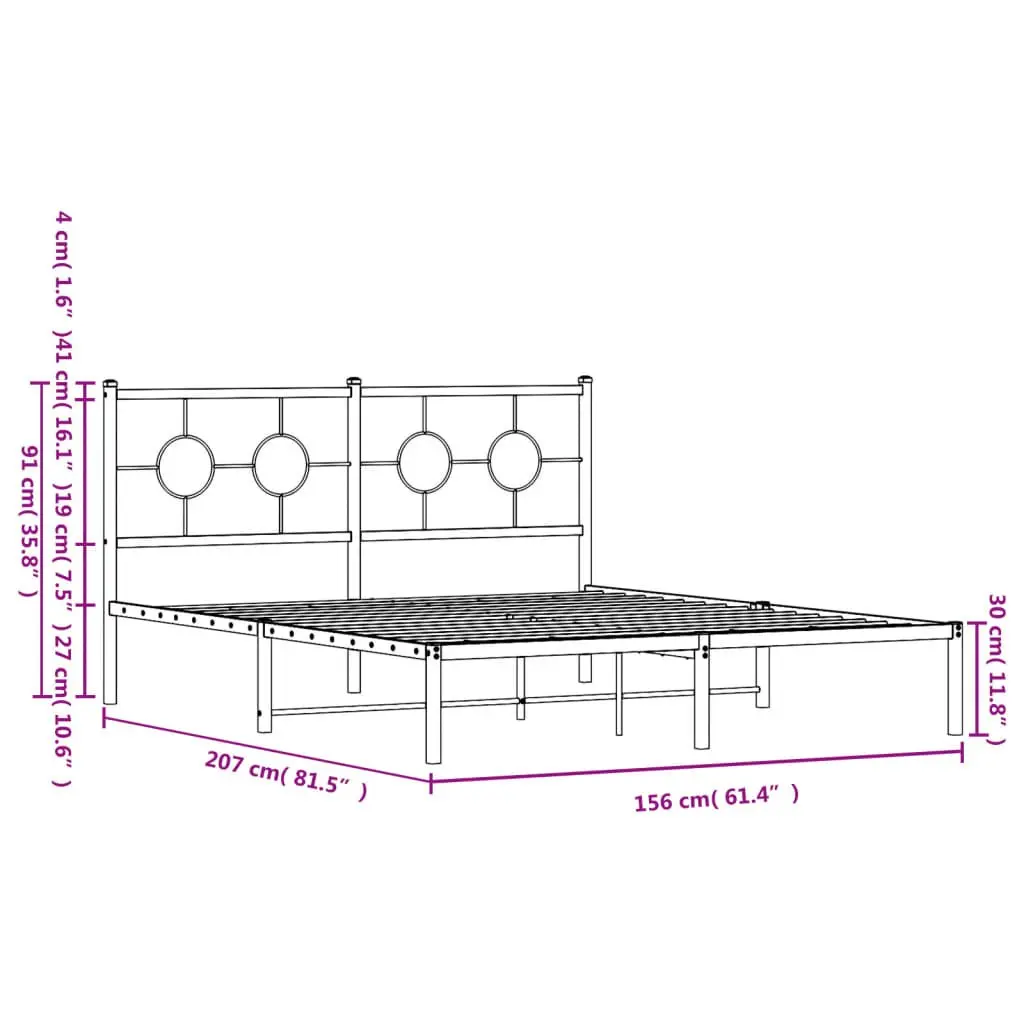 Metal Bed Frame Slatted Base 150x200 cm White