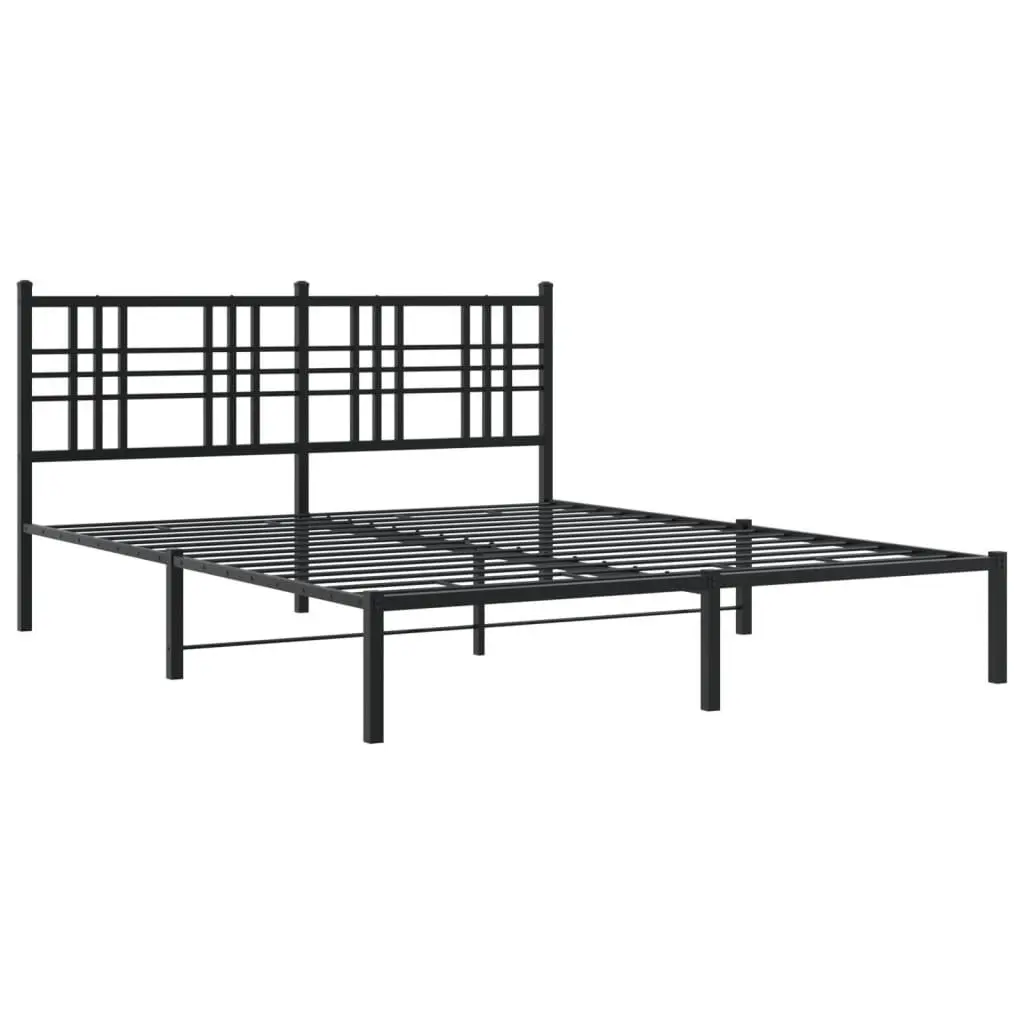 Black Metal Bed Frame with Headboard 150x200 cm Steel Slats and Centre Support