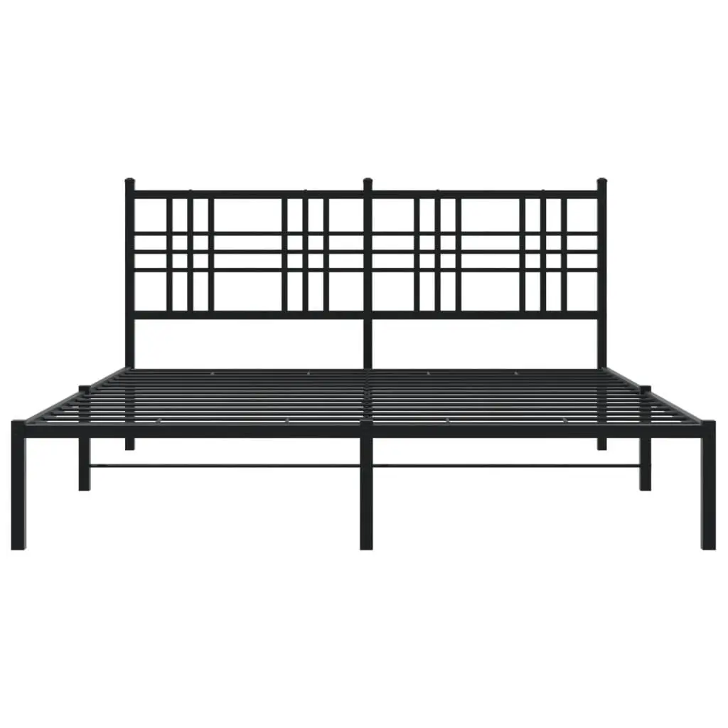 Black Metal Bed Frame with Headboard 150x200 cm Steel Slats and Centre Support
