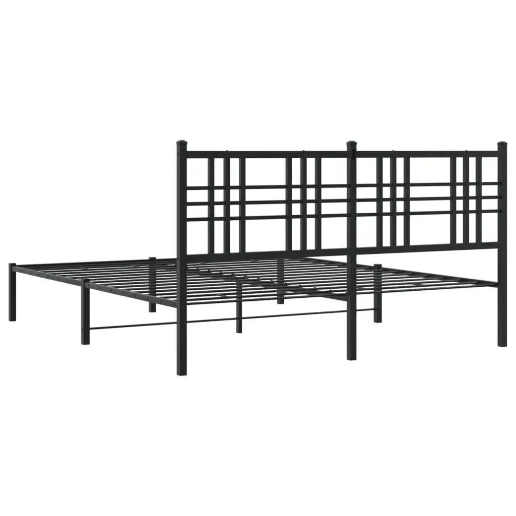 Black Metal Bed Frame with Headboard 150x200 cm Steel Slats and Centre Support