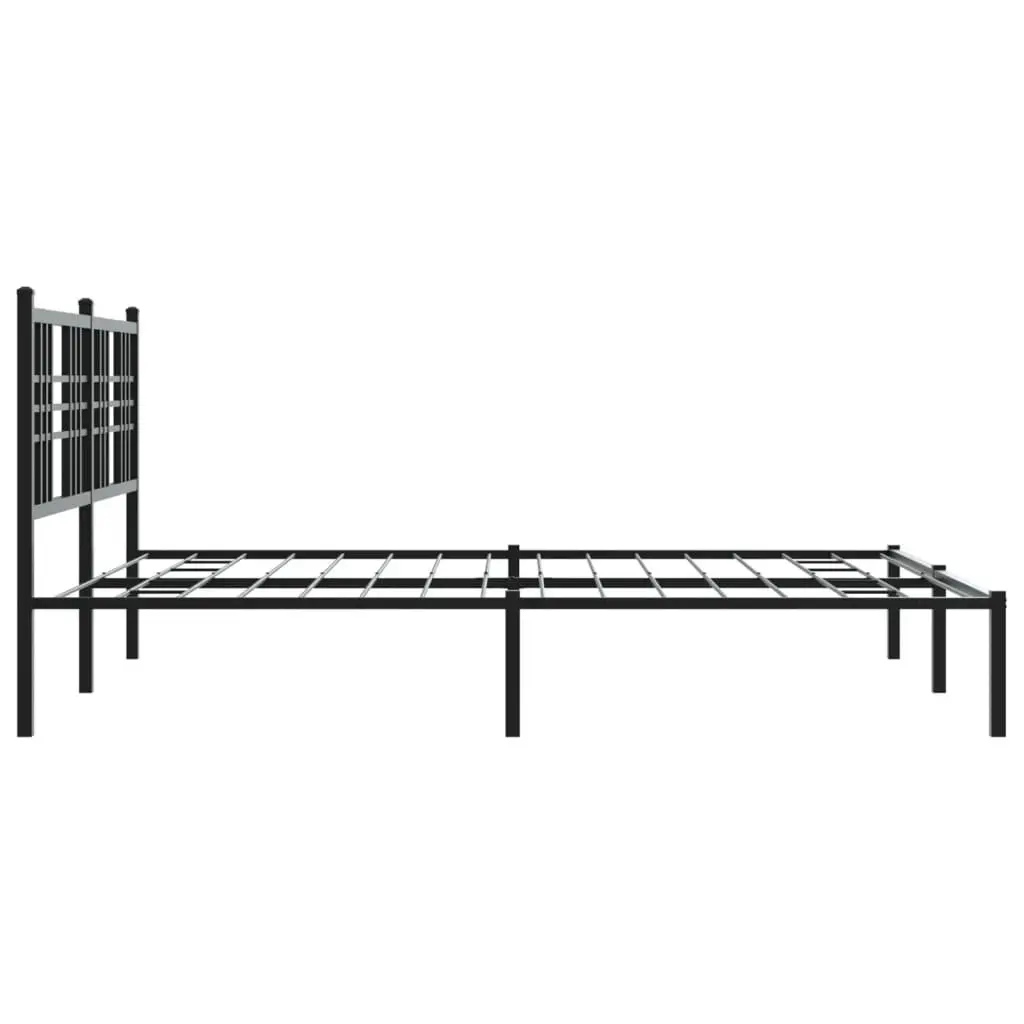 Black Metal Bed Frame with Headboard 150x200 cm Steel Slats and Centre Support