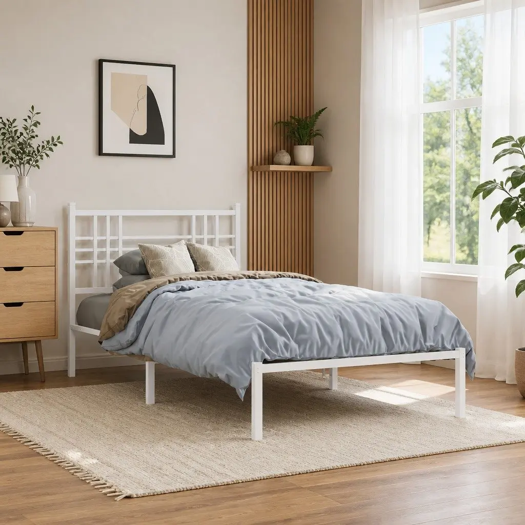 White Metal Bed Frame 90x190 cm with Storage