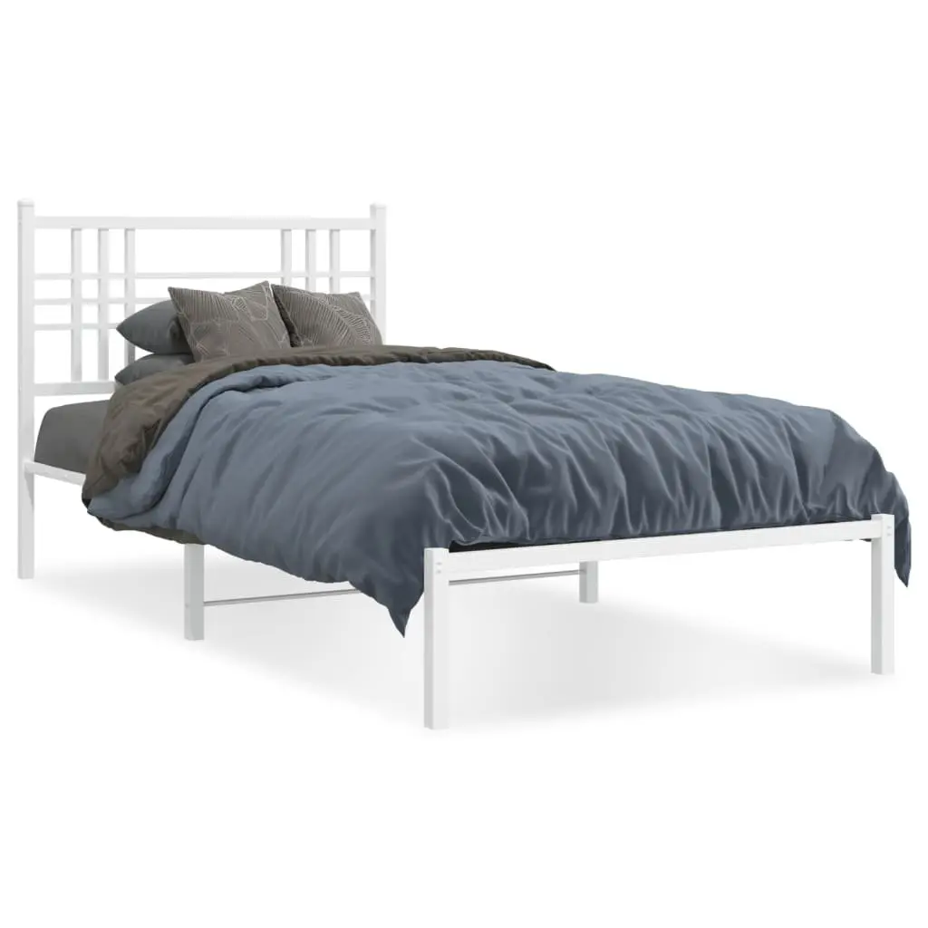 White Metal Bed Frame 90x190 cm with Storage