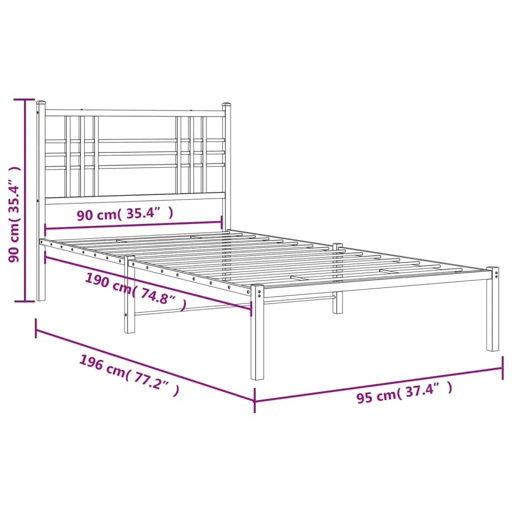White Metal Bed Frame 90x190 cm with Storage