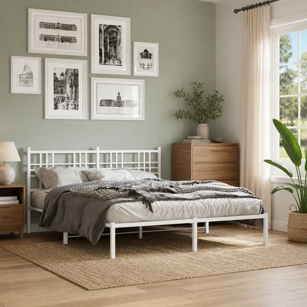 White Metal Bed Frame 150x200 cm