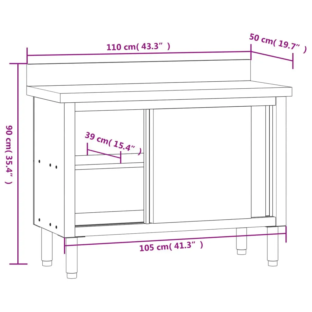 Commercial Kitchen Work Table Stainless Steel Sliding Doors Storage Shelf