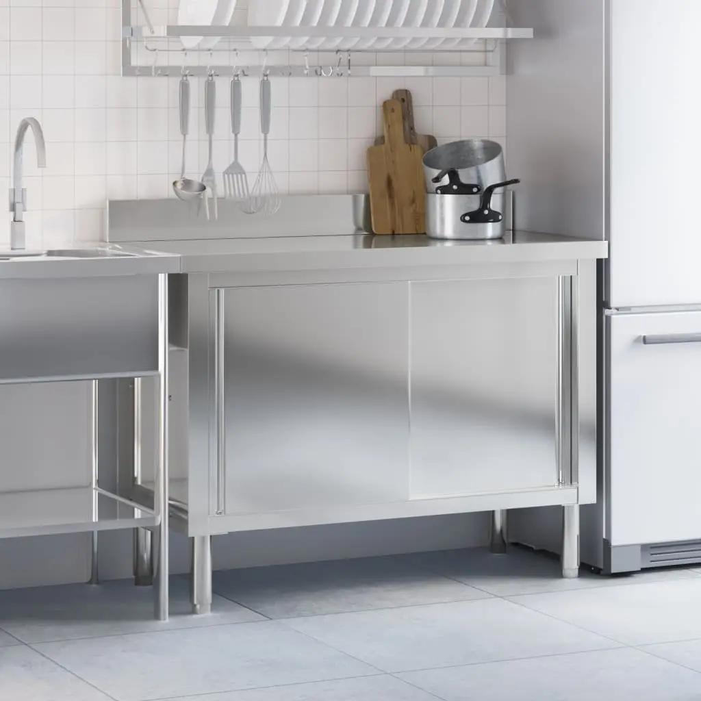 Commercial Kitchen Work Table Stainless Steel Sliding Doors Storage Shelf