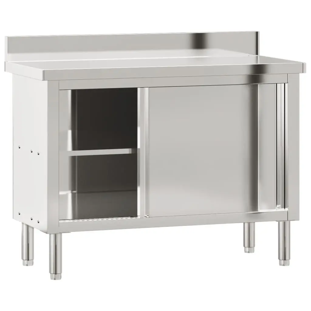 Commercial Kitchen Work Table Stainless Steel Sliding Doors Storage Shelf