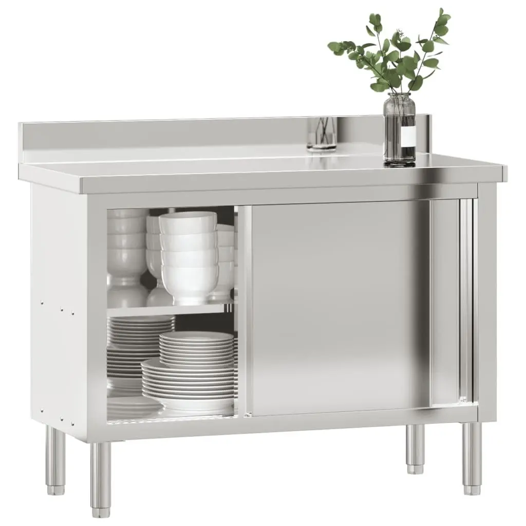 Commercial Kitchen Work Table Stainless Steel Sliding Doors Storage Shelf