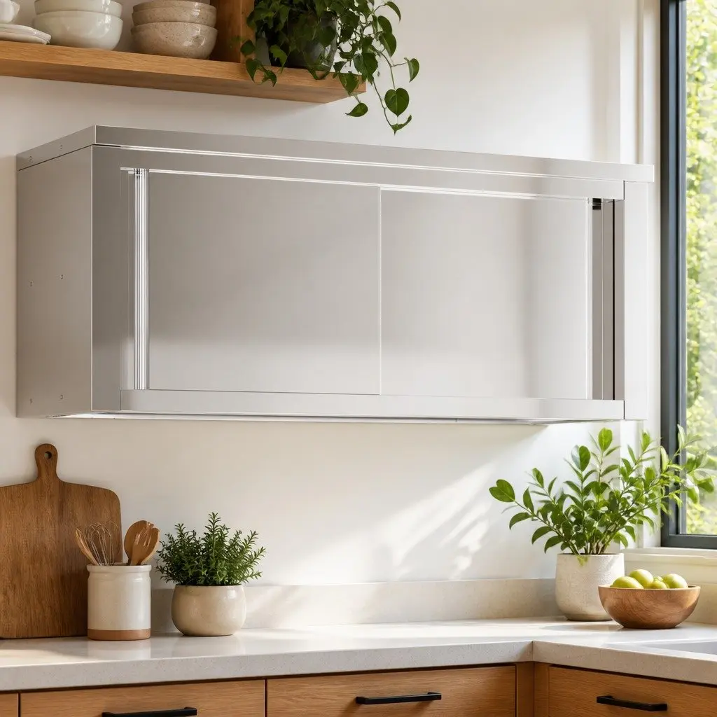 Stainless Steel Kitchen Wall Cabinet Sliding Doors Food Storage Commercial