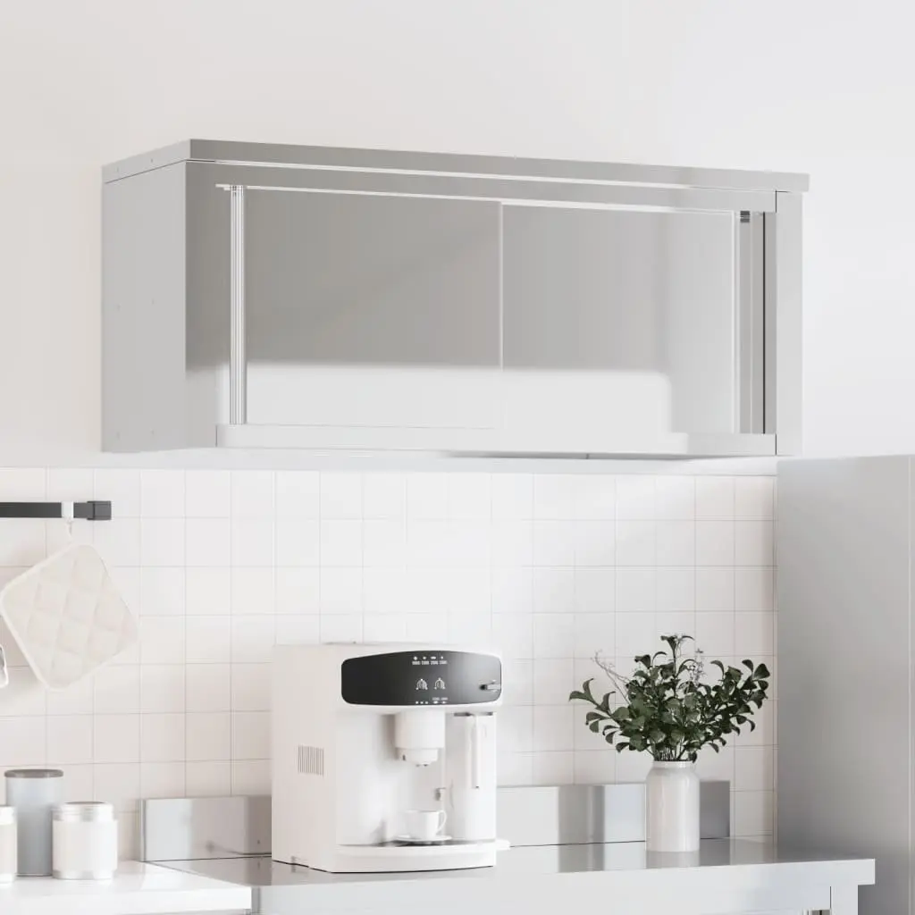 Stainless Steel Kitchen Wall Cabinet Sliding Doors Food Storage Commercial