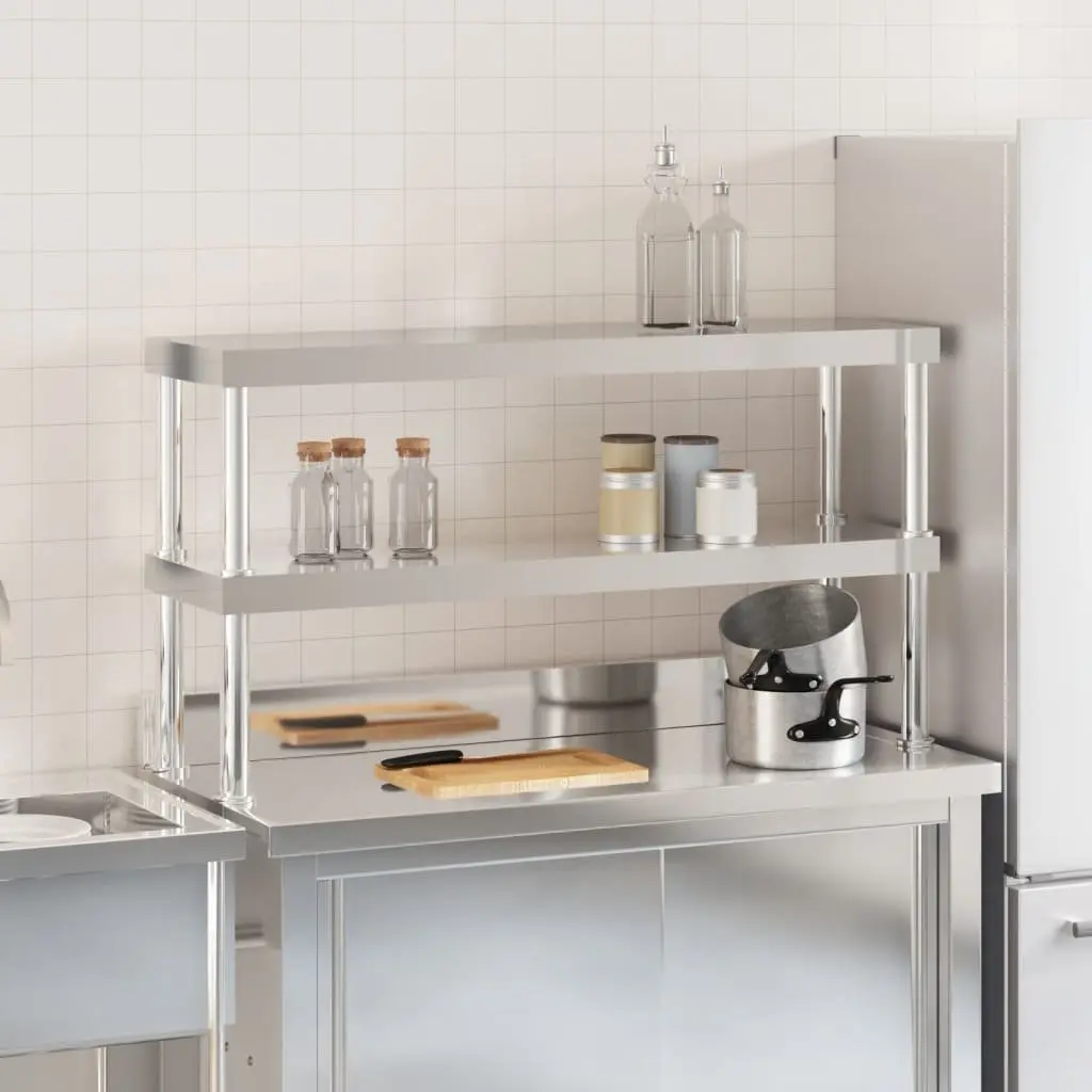 Stainless Steel Work Table Overshelf 2-Tier 110x30x65cm Kitchen Prep Shelf Rack