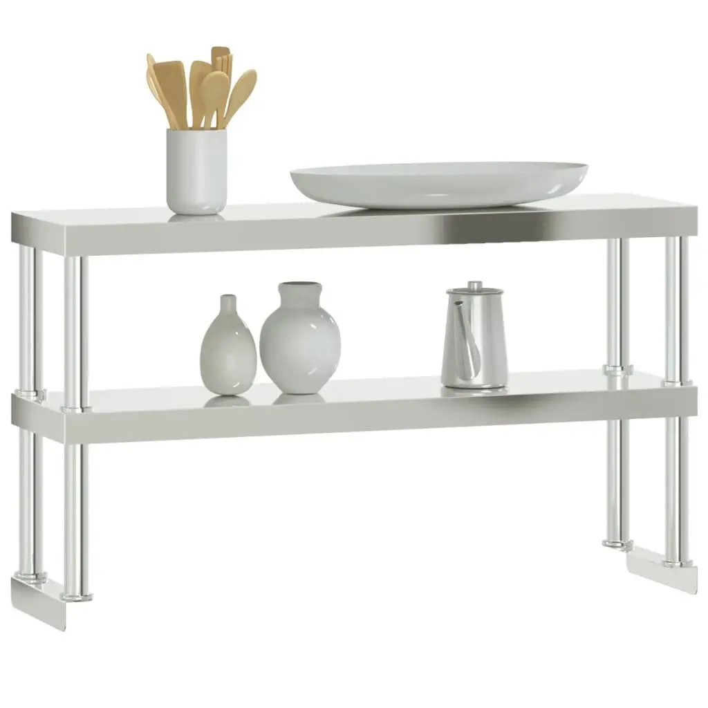 Stainless Steel Work Table Overshelf 2-Tier 110x30x65cm Kitchen Prep Shelf Rack