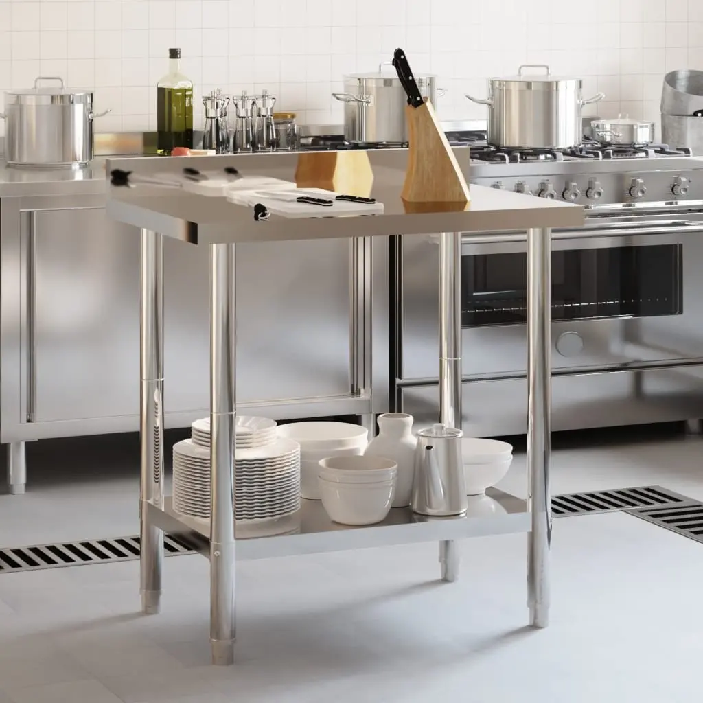Stainless Steel Kitchen Work Table with Backsplash and Shelf for Food Prep