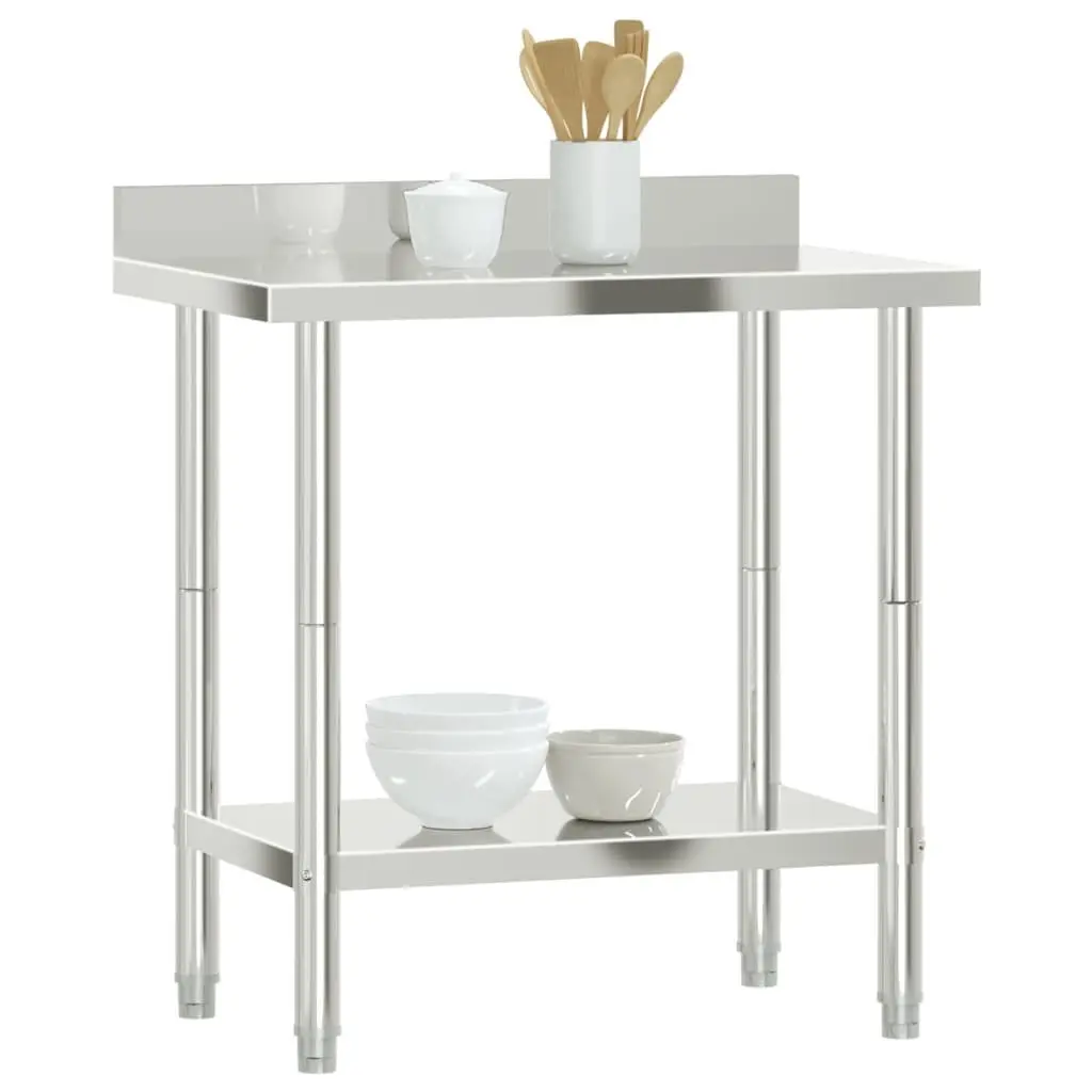 Stainless Steel Kitchen Work Table with Backsplash and Shelf for Food Prep