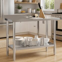 Stainless Steel Kitchen Work Table Prep Station 110x55x93cm Backsplash Storage