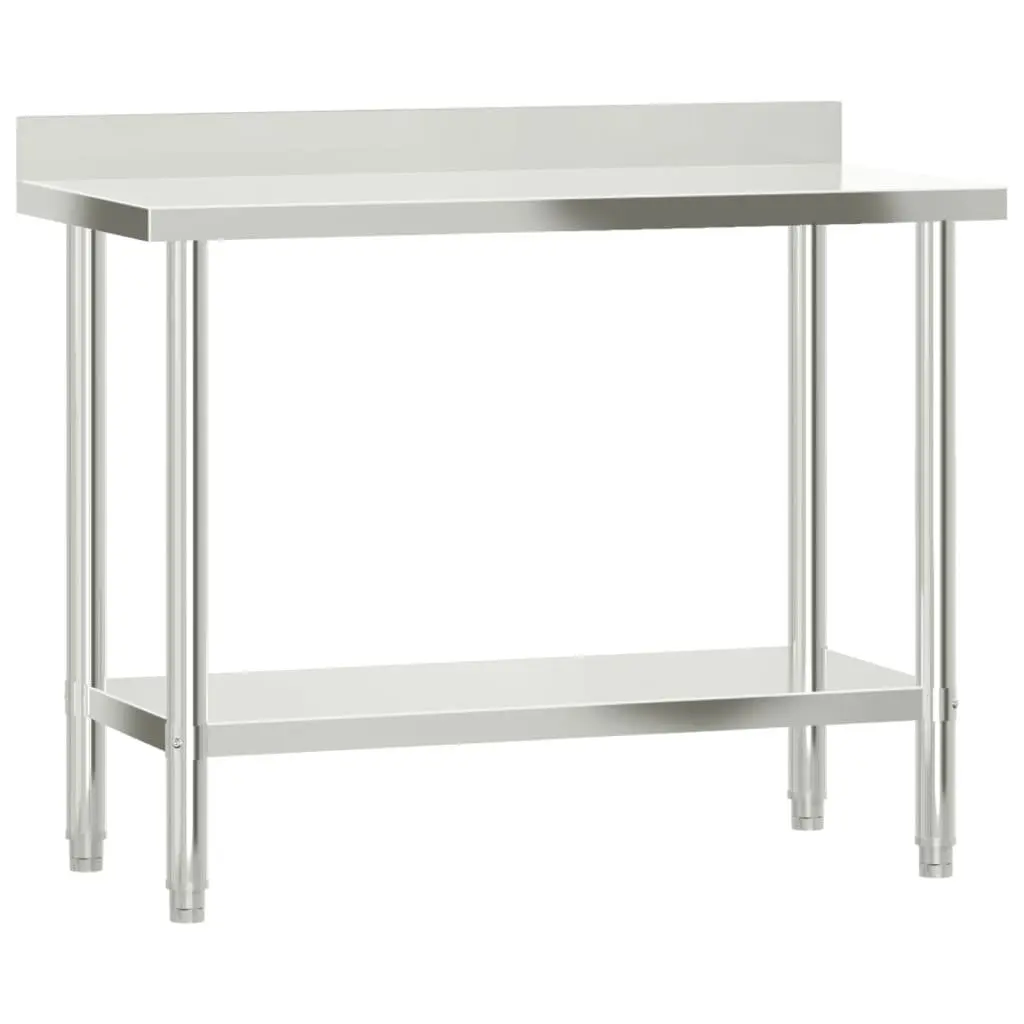 Stainless Steel Kitchen Work Table Prep Station with Backsplash 110x55x93cm