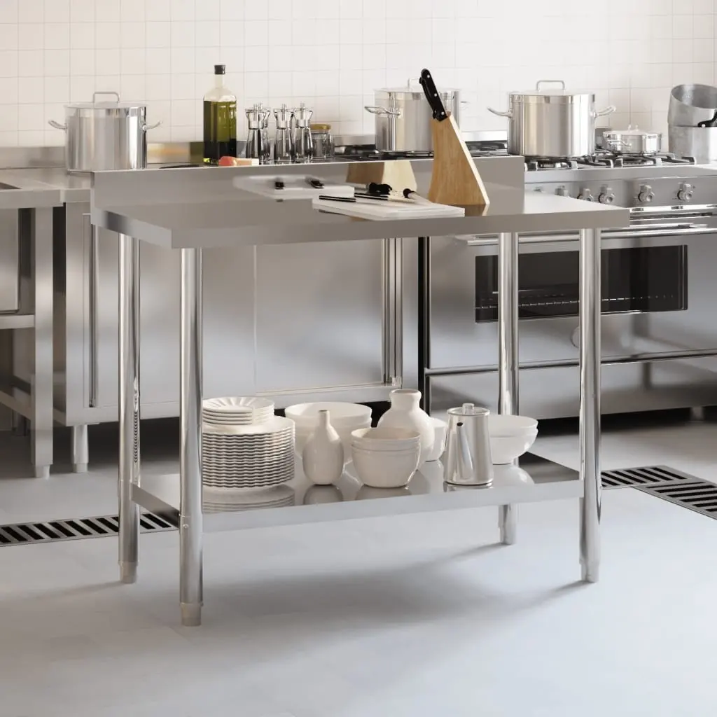 Stainless Steel Kitchen Work Table Prep Station with Backsplash 110x55x93cm