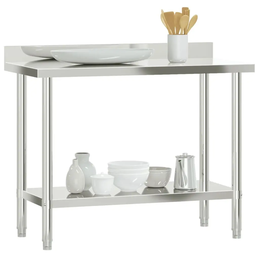 Stainless Steel Kitchen Work Table Prep Station with Backsplash 110x55x93cm