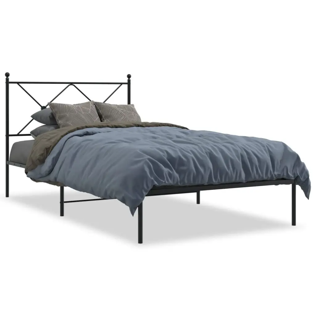 Metal Bed Frame Black King Single 107x203cm Steel Slats Headboard
